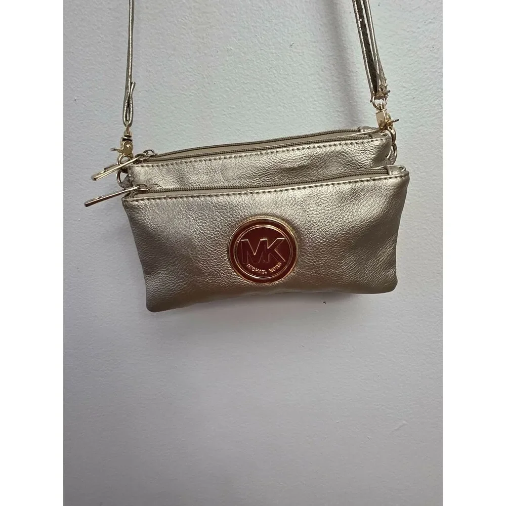 Michael Kors Metallic Gold Double Zip Crossbody Bag